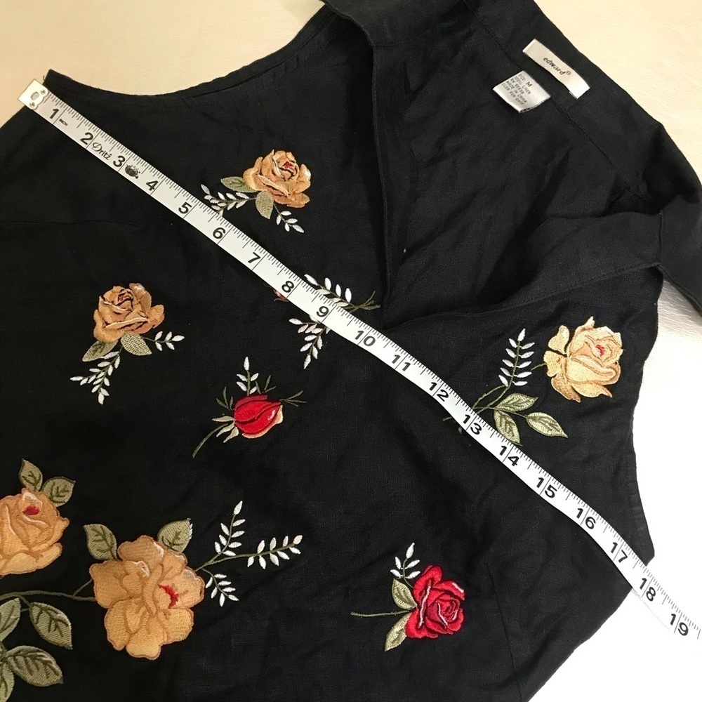 Edward black sleeveless linen floral top medium - Picture 10 of 12